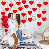 Red Hanging Heart Party Decorations - 24 Pcs Pre-Assembled Ceiling Hanging Swirls For Valentines Day, Galentines Day