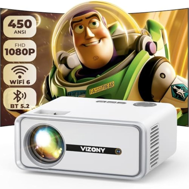Mini Projector With Wifi And Bluetooth, 450Ansi 1080P Fhd Home Movie Projector, Portable Outdoor Projector With 250" Display+Zoom, Compatible W/Phone//Laptop/Tv Stickindoor&Outdoor