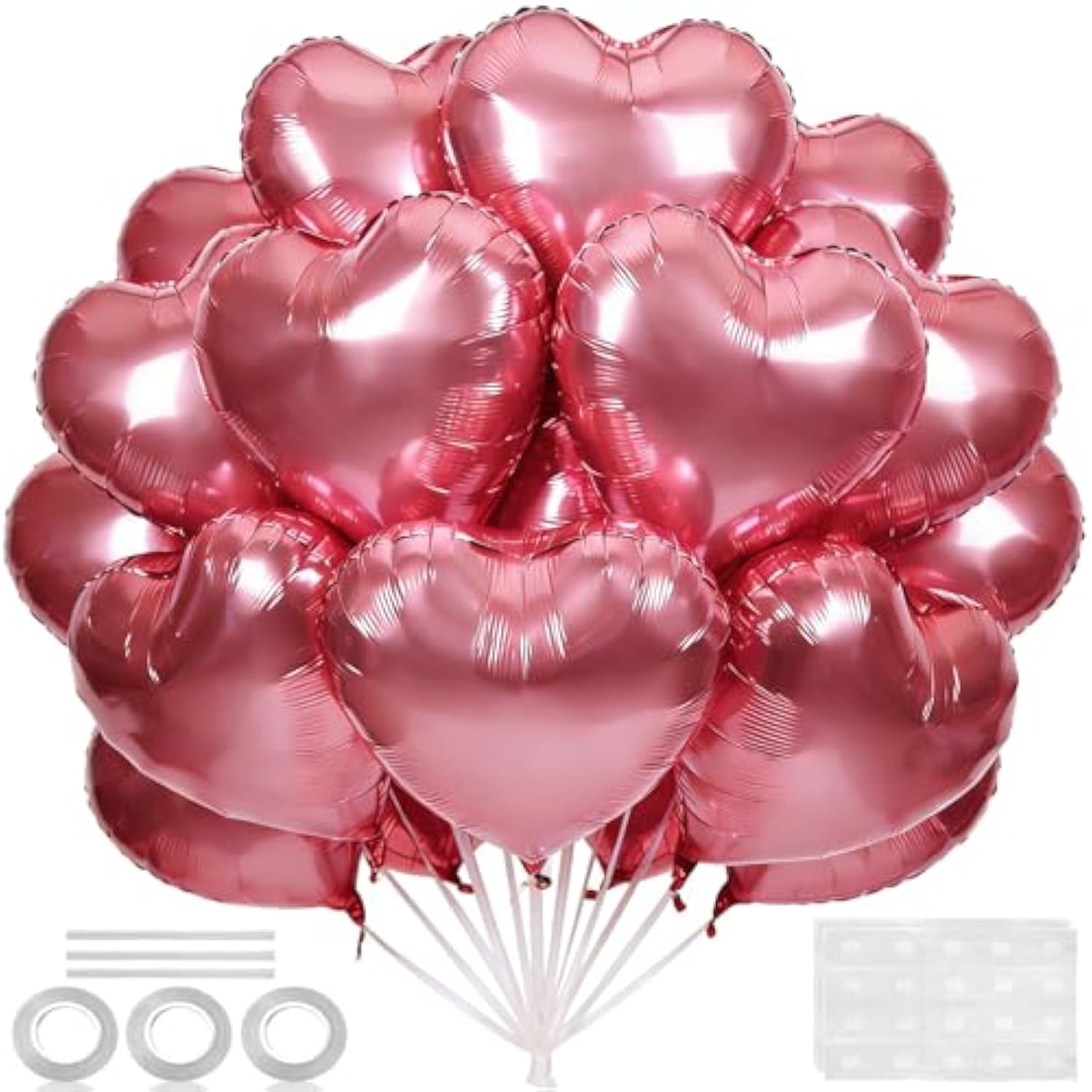 18 Inch Pink Heart Balloons, 24 Pcs Valentine'S Day Foil Heart Shaped Balloons Decoration For Romantic Valentines Wedding Bridal Shower Anniversary Engagement Valentine'S Day Party Supplies