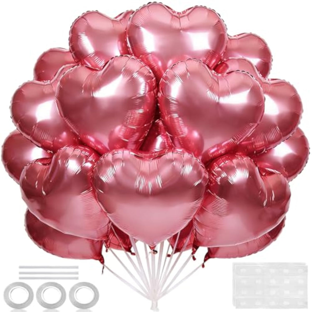 18 Inch Pink Heart Balloons, 24 Pcs Valentine'S Day Foil Heart Shaped Balloons Decoration For Romantic Valentines Wedding Bridal Shower Anniversary Engagement Valentine'S Day Party Supplies