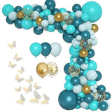 Teal Balloon Arch Kit (148pcs) with Gold Butterflies for Birthday, Baby Shower & Wedding Decor
