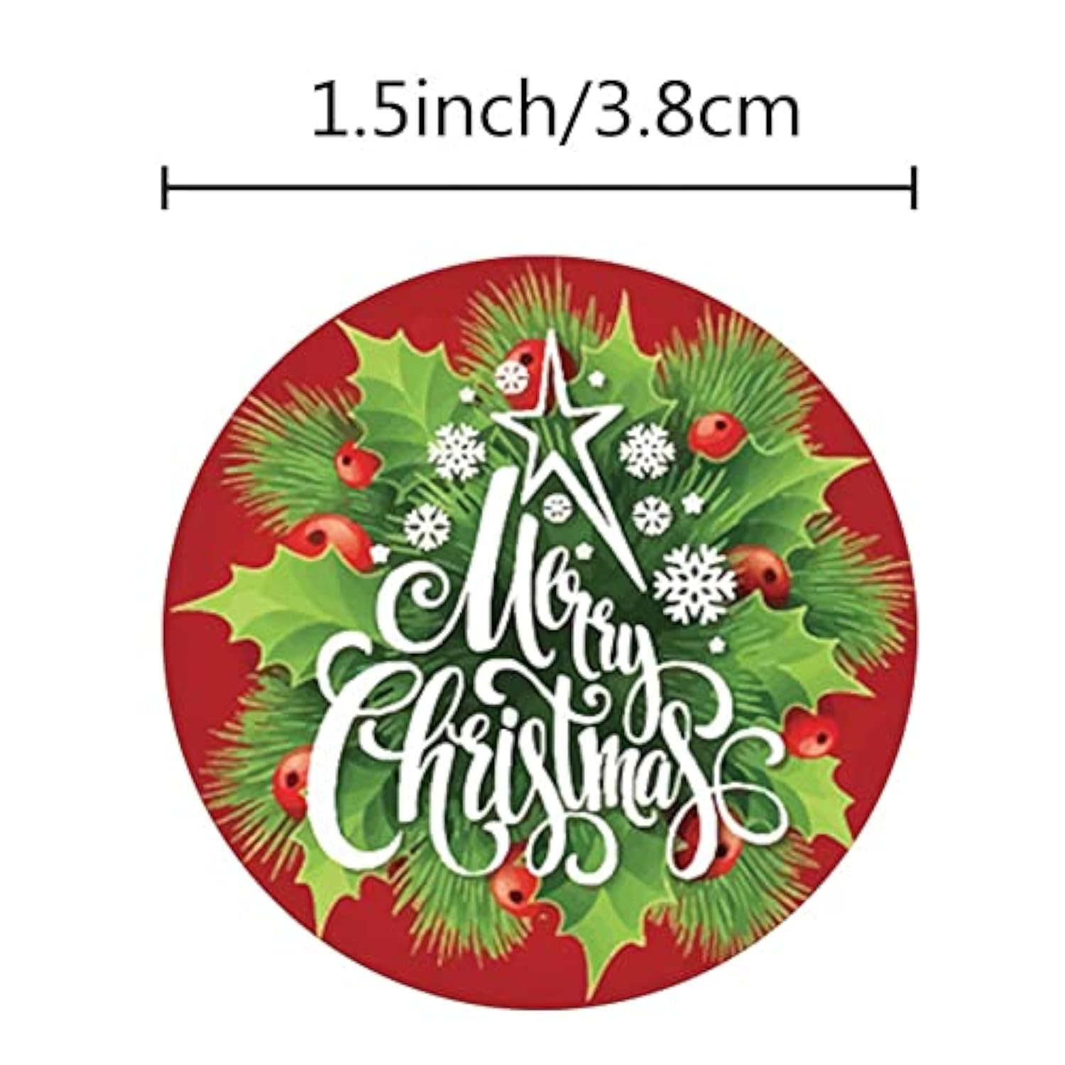 1000 Merry Christmas Stickers - 8 Designs, 1.5 Inch Round, Adhesive Xmas Decorative Holiday Envelope Seals For Cards & Gift Boxes