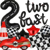 Two Fast Birthday Party 2Nd Racing Vintage 40 Inch Racetrack Number Balloons 2 Black Two Fast Letter Banner Balloon Race Car Racing Theme Birthday Party Decor Set