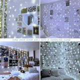 304 Led Curtain Lights Outdoor, 9.8Ft*9.8Ft Hanging String Lights Plug In With 8 Modes, Connectable Curtain Fairy Lights