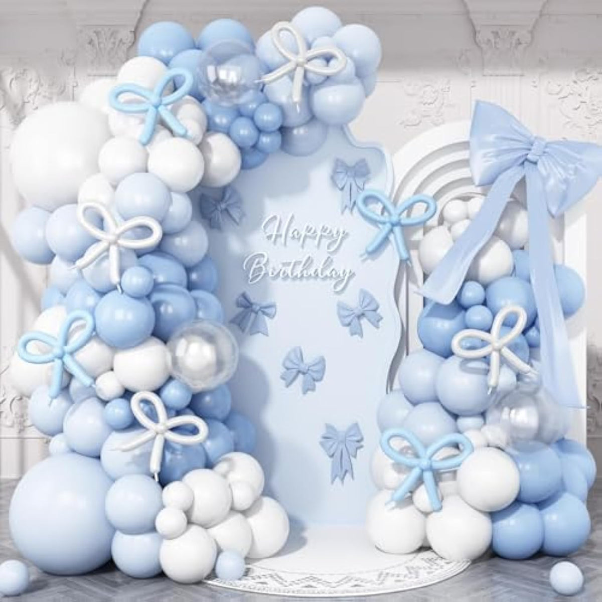 Dusty Blue Balloon Arch Kit,118Pcs Baby Blue And White Balloon Garland With Long Bow Balloons And Clear Balloons For Birthday Baby Shower Wedding Bridal Decorations