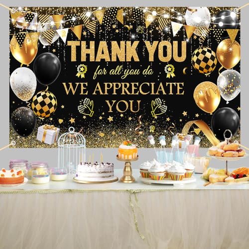 Black Gold We Appreciate You Backdrop Thank You Appreciation Banner Thank You for All You Do Banner Employee Staff Appreciation Gifts Teacher Doctor Retirement Party Decor 70.8 x 43.3 inch