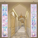2Pcs Happy Birthday Hanging Banner Porch Sign Mermaid Seashell Decorations Birthday Front Door Wall For Girls Kids Welcome Holiday Party Supplies Children Classroom 71 X 12 Inch