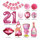 21St Birthday Decorations For Her - Hot Pink Happy Birthday Banner, Po