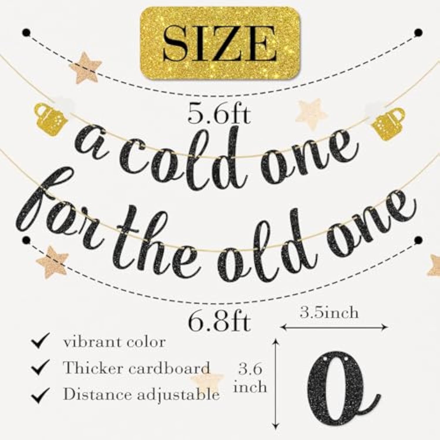 A Cold One For The Old One Banner/Beer Theme Birthday Party Decoration Banner For Men Women/Funny 30Th 40Th 50Th 60Th 70Th 80Th Birthday Party Decoration Supplies/Black Glitter