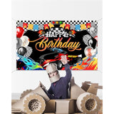 Racing Car Birthday Backdrop Banner Red Car-Themed Party Decorations (70.8x43.3")