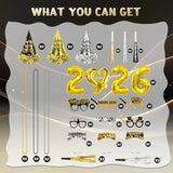 40 Pcs Black Gold Happy New Year 2026 Party Supplies Set