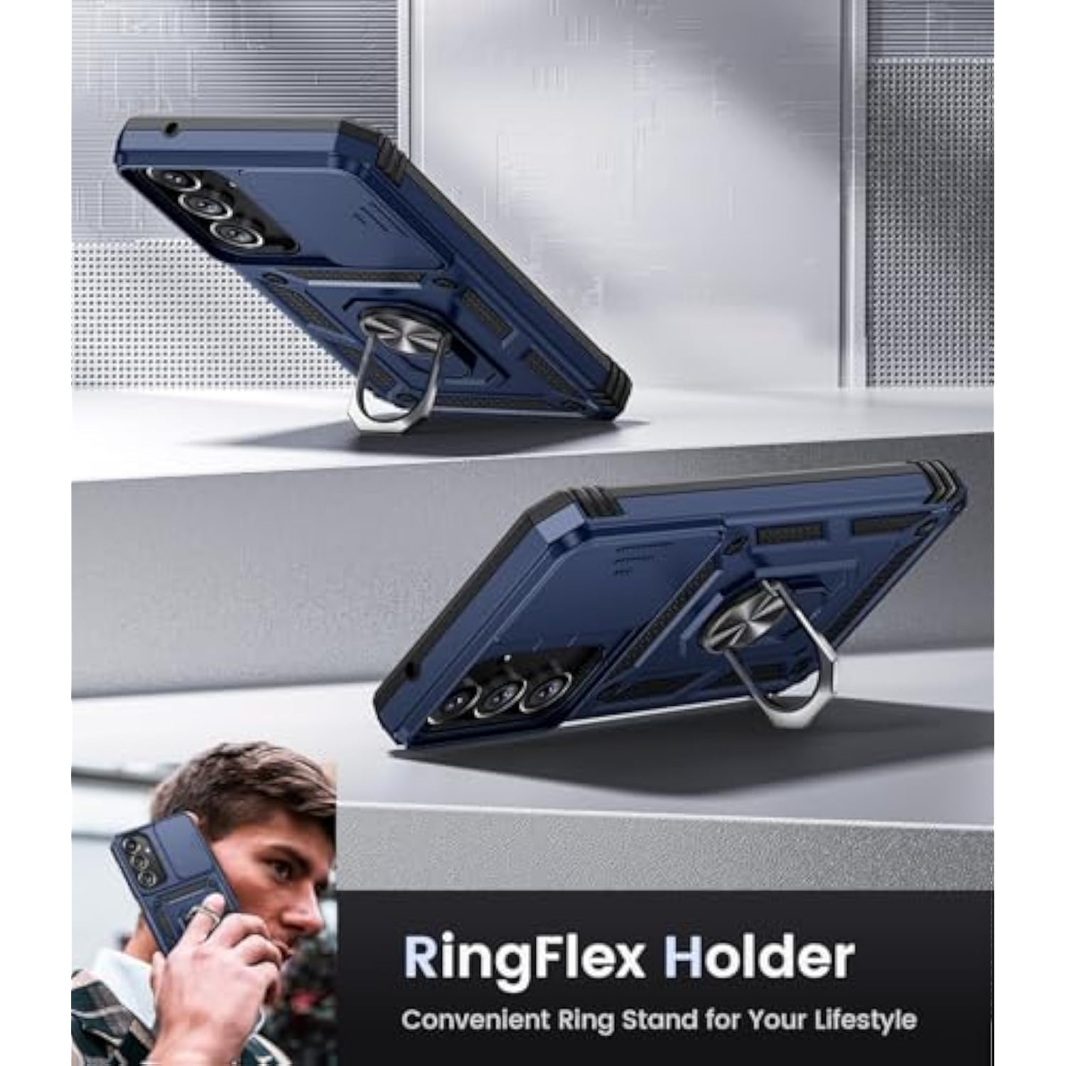 Samsung Galaxy A16 5G Case with Camera Cover Kickstand and Screen Protector Blue