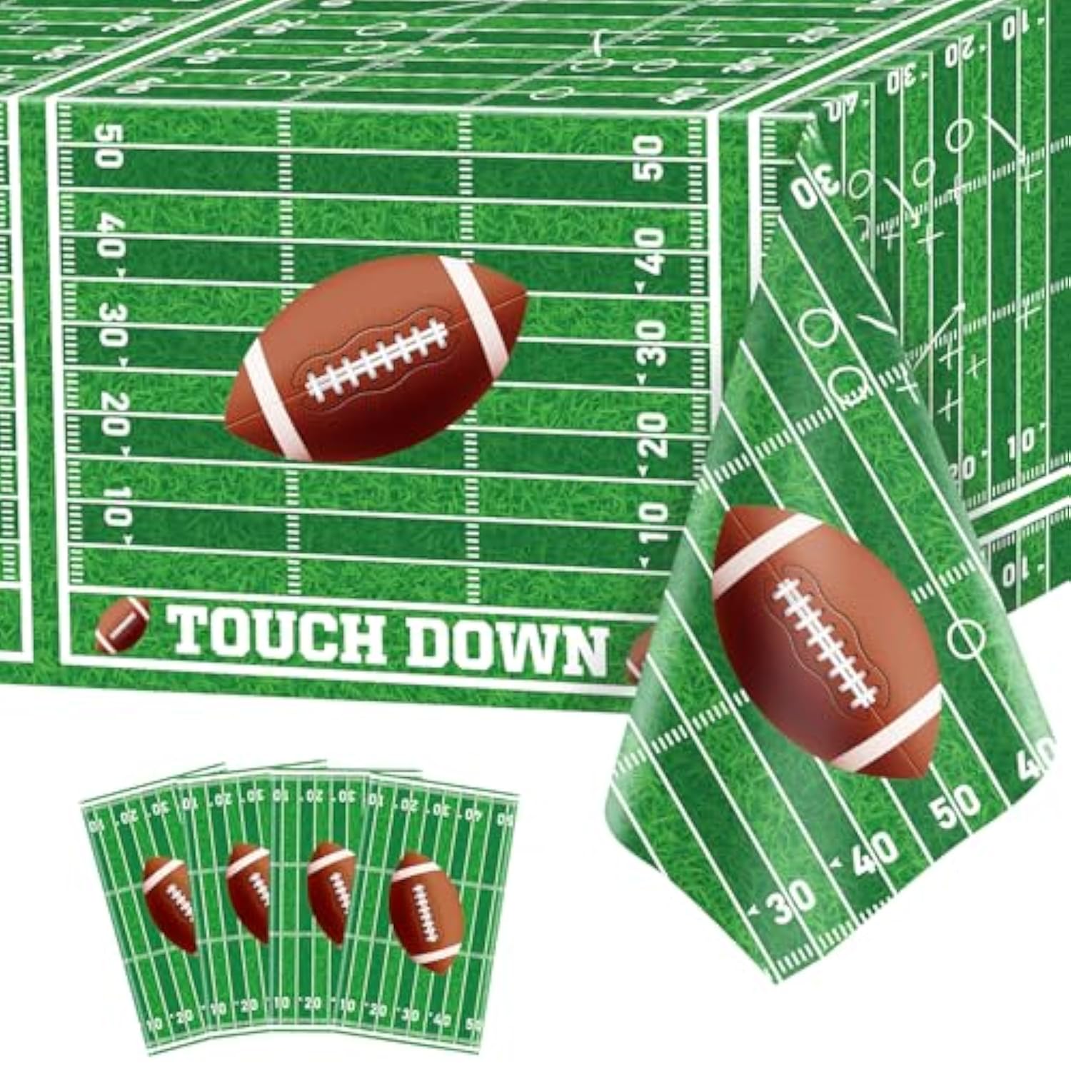 Football Tablecloths, 4 Pack Football Table Cover, Rectangular Game Day Table Cover Football Field For Footbal Decorations, Tailgate Football Party, Football Party (Football-2-Zb)