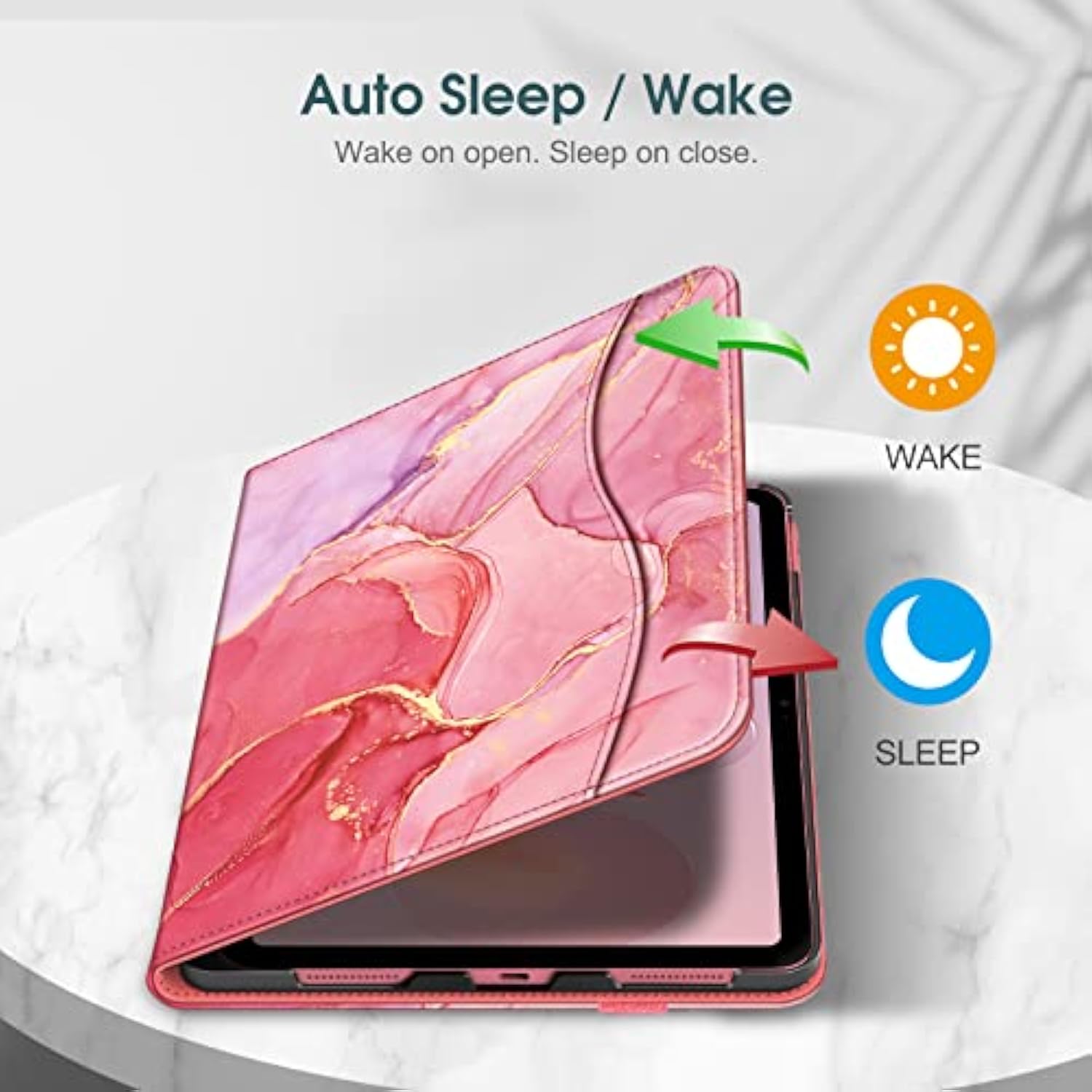 Fintie Case For (A16) 11Th Generation 11 Inch (2025), 10Th Generation 10.9 Inch (2022), Multi-Angle Viewing Protective Stand Cover With Pencil Holder & Pocket, Marble Pink