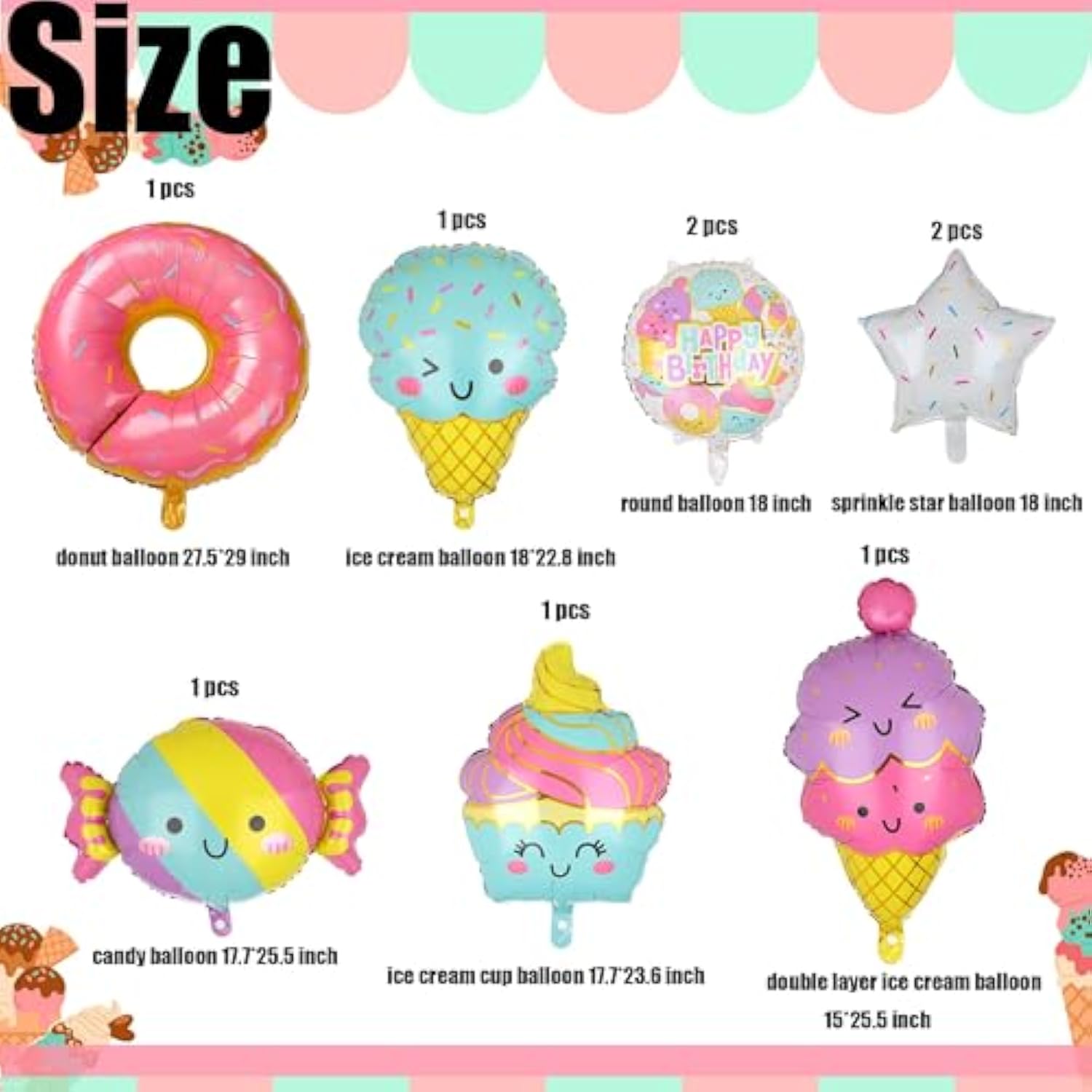 Ice Cream Donut Candy Balloons Baby Shower Kids Sweet Summer Birthday 9Pcs