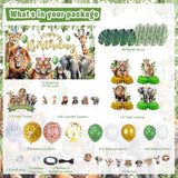 127Pcs Jungle Safari Birthday Decor Backdrop Banner Cake Cupcake Toppers Leaves