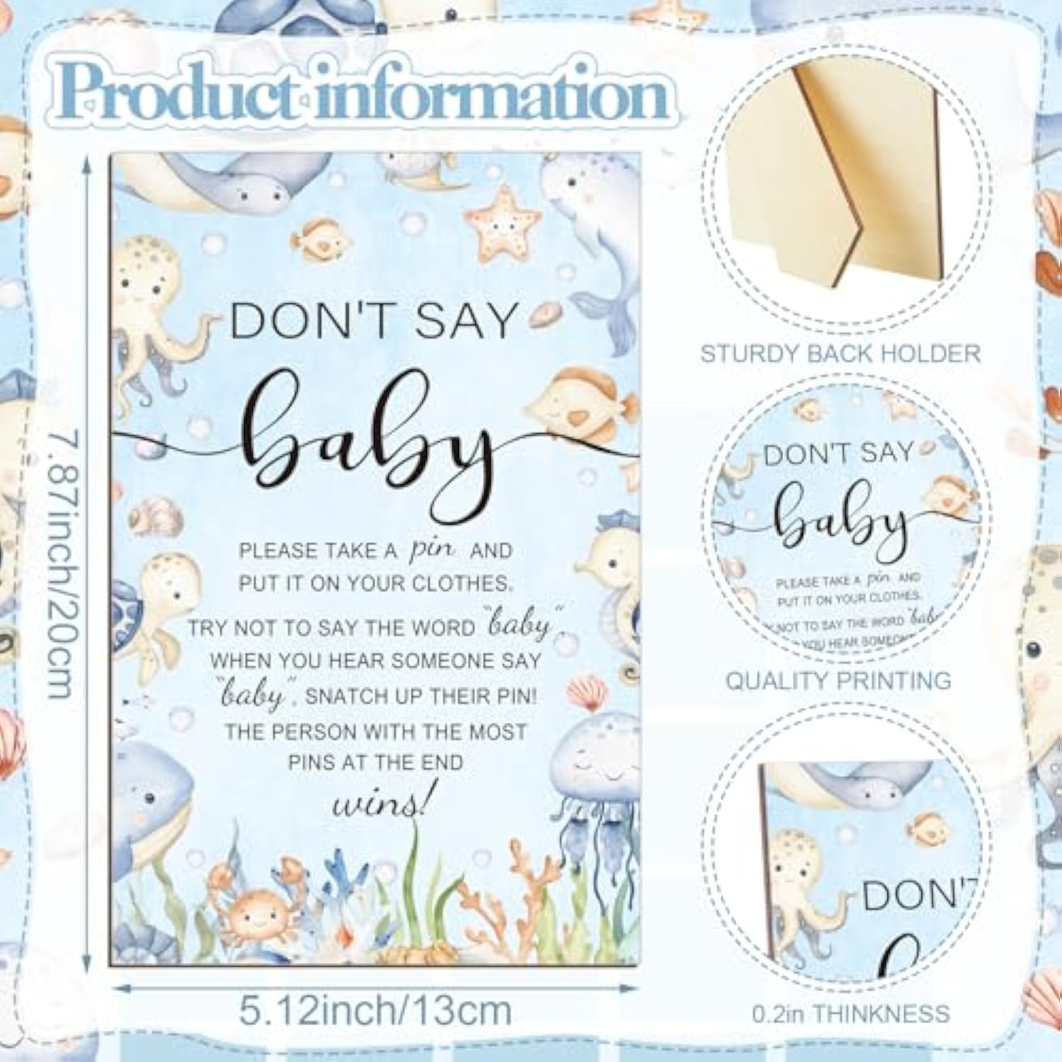 321 Pcs Baby Shower Games Supplies, 5 Sets (50 Cards Each) Activities Cards With 20 Pencils 1 Don'T Say Baby Sign 50 Clothespin (Under The Sea)