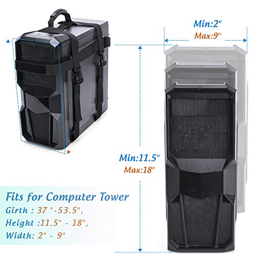 Pc Tower Carrying Strap With Rubber Handle, Desktop Carrying Case Belt Computer Travel Holder With Pockets For Cable, Mouse, Ideal For Transporting On The Go - Patented Design