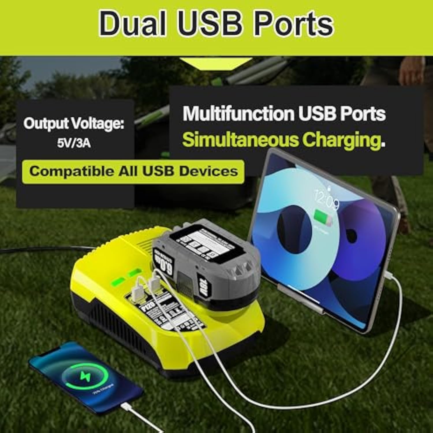 P117 Upgraded With 2 Usb Port Charger Replacement For Ryobi One+ P117 P118 P119 P135 18V Charger,Compatible With P102 P104 P105 P106 P107 P108 P109 Pbp002 Pbp005 Pbp006 Battery