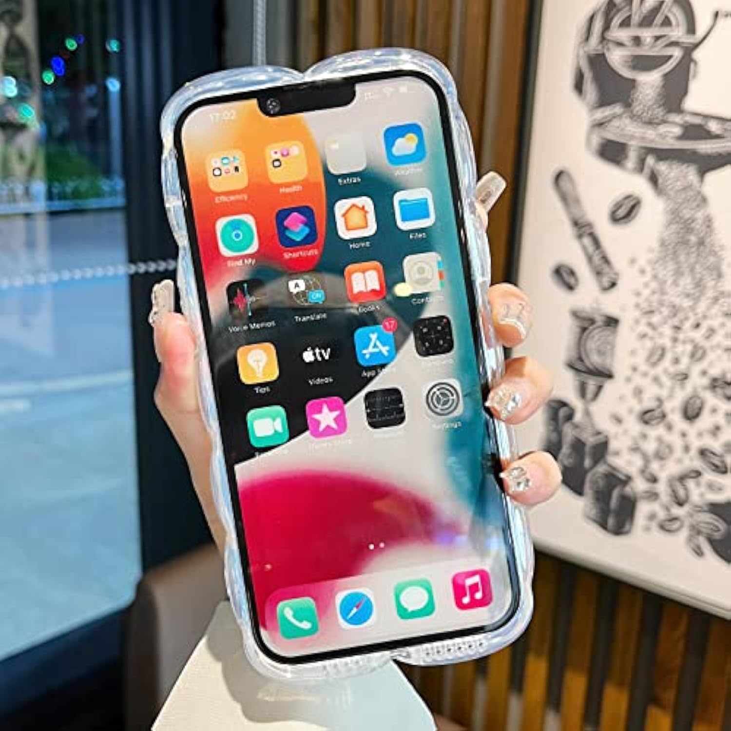 Compatible With Iphone 16 Pro Max Case 6.9",Cute Laser Gradual Bling Love Heart Glitter Clear+Translucent Card Soft Wave Frame Anti-Falling 3D Thick Shockproof Phone Cover(For 16 Pro Max 6.9")