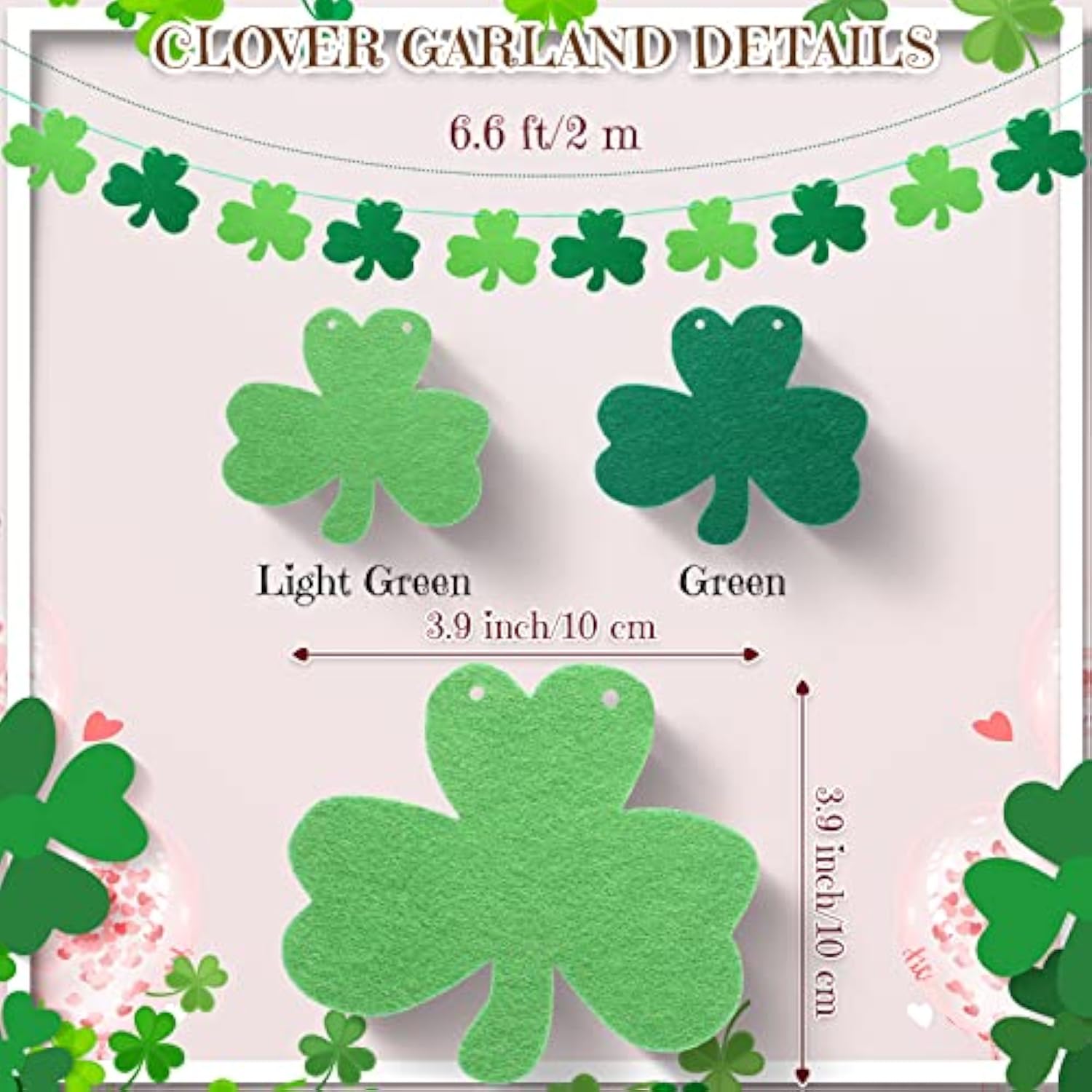 8 Pieces Heart Garland St. Patrick'S Day Garland Green Felt Shamrock G