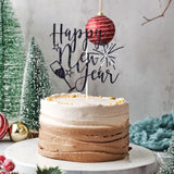 Happy New Year 2026 Cake Topper Black Glitter Party Decoration