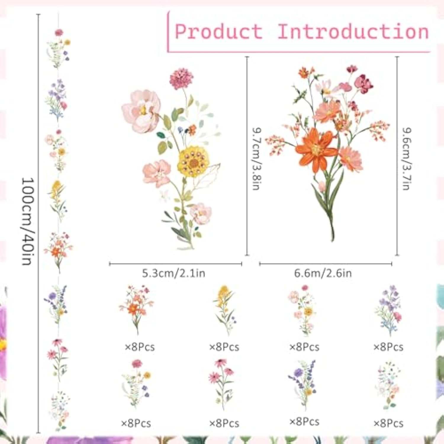 8 Packs Wildflower Paper Hanging Garland Birthday Decorations, Flower Party Baby Bridal Shower Floral Birthday Decor For Girls Women, Spring Summer Wedding Ceiling Decoration