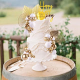 White Gold Balls Cake Toppers Champagne Rose Cake Decoration With Gold Palm Leaves Boho Birthday Cake Decoration Balloon Cake Insert For Birthday Bohemian Wedding Baby Shower Party