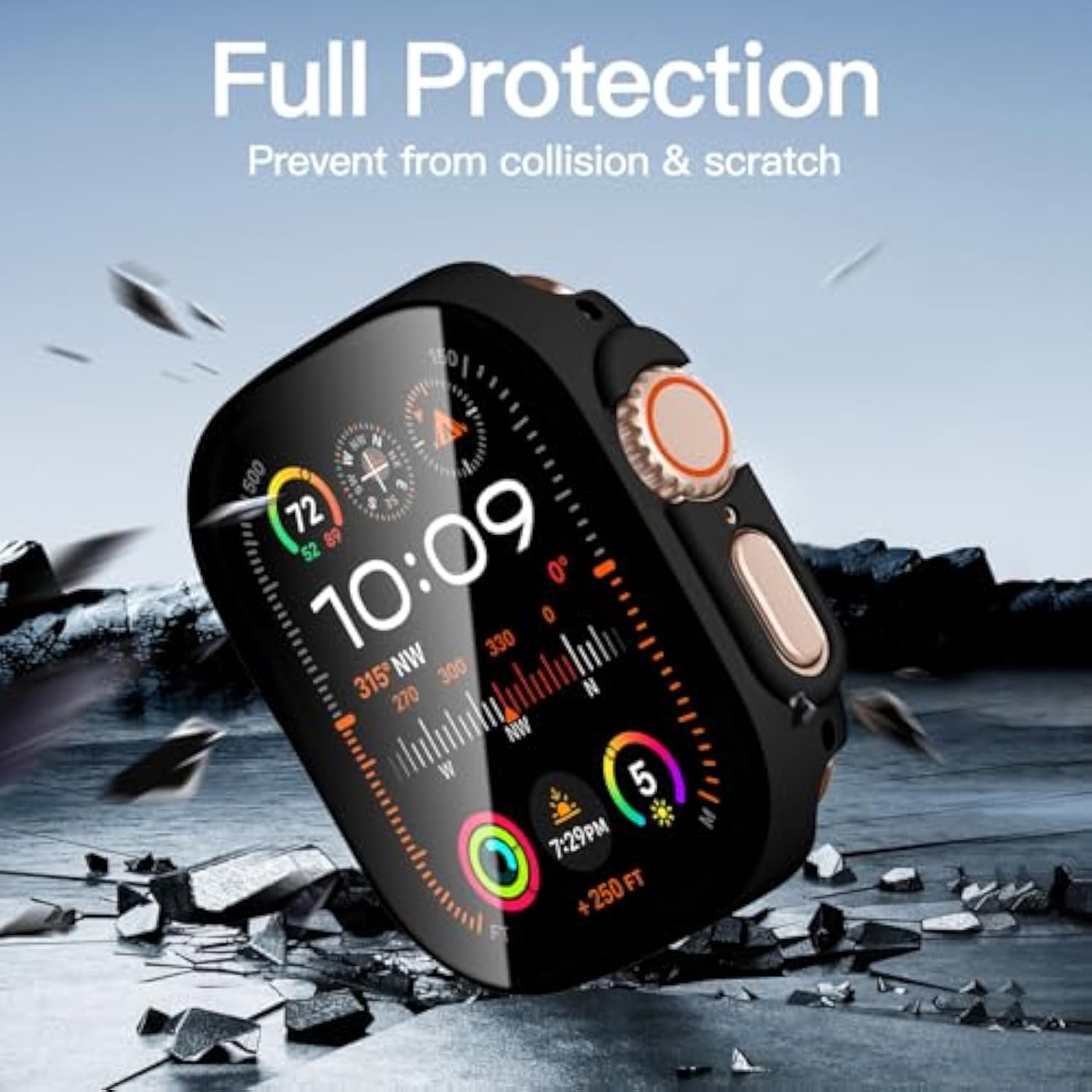 3 Pack Apple Watch Ultra 49mm Tempered Glass Protective Case Black