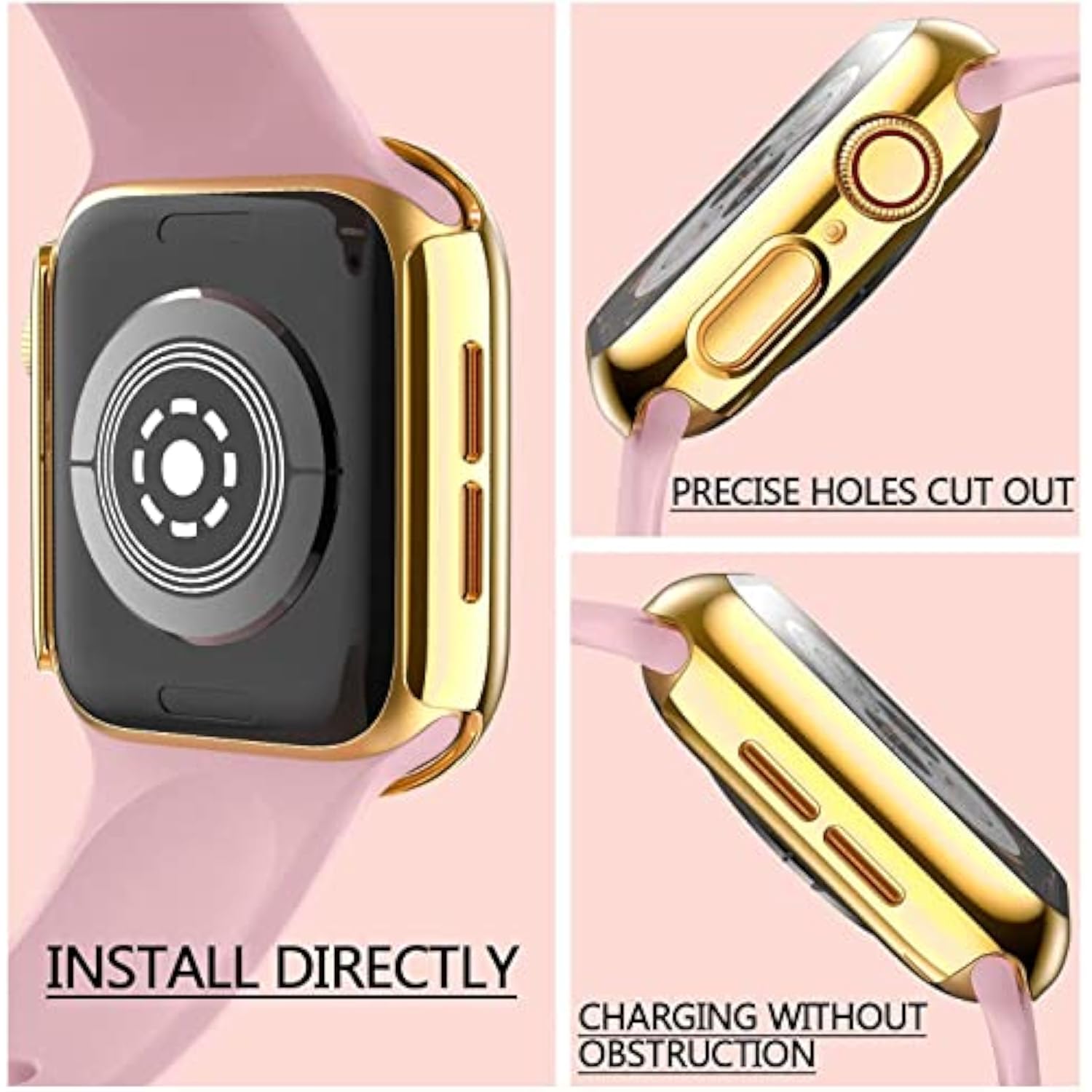 42Mm Hard Plated Case For Apple Watch Series 11 10 42Mm Tempered Glass Screen Protector Case, Full Coverage Ultra-Thin Shockproof Bumper Iwatch Cover (Gold, 42 Mm)