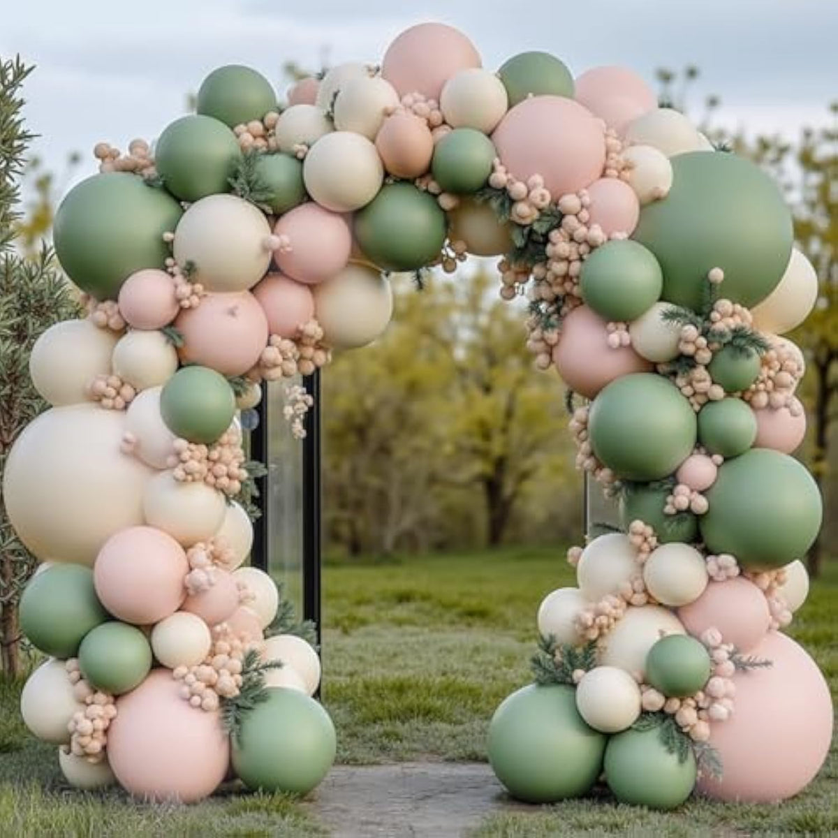 Sage Green & Pink Balloon Arch Kit: Double Stuffed Boho Party Decor