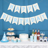 Burlap Happy Birthday Banner, Blue Assembled Happy Birthday Banner Sign Garland For Boys Girls Rustic Party Decorations