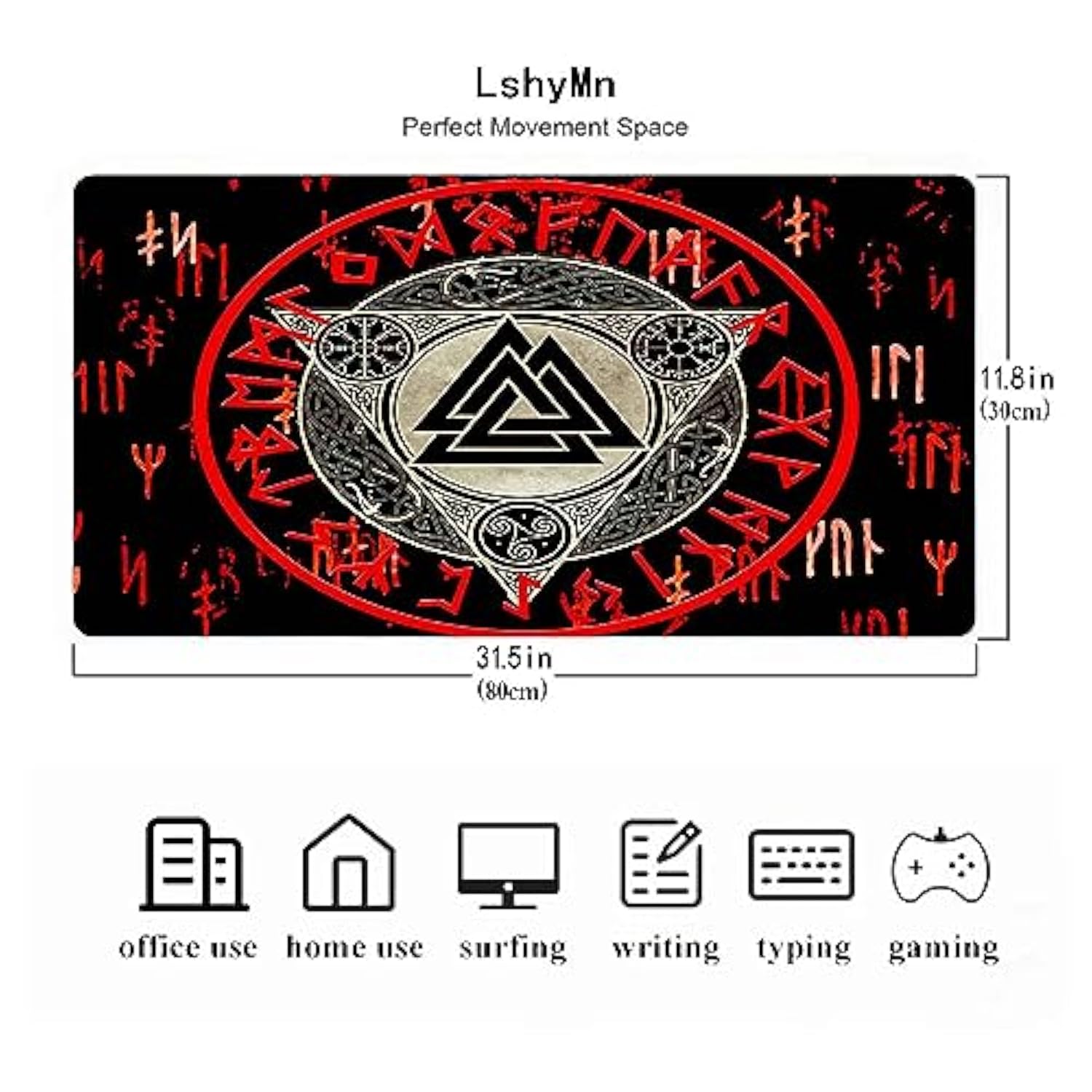 Mysterious Viking Large Mousepad 31.5X11.8 Inches Vikings Old Scandinavian Patterns And Norwegian Runes Graphic Printed Game Mousepad Bdxpmn267