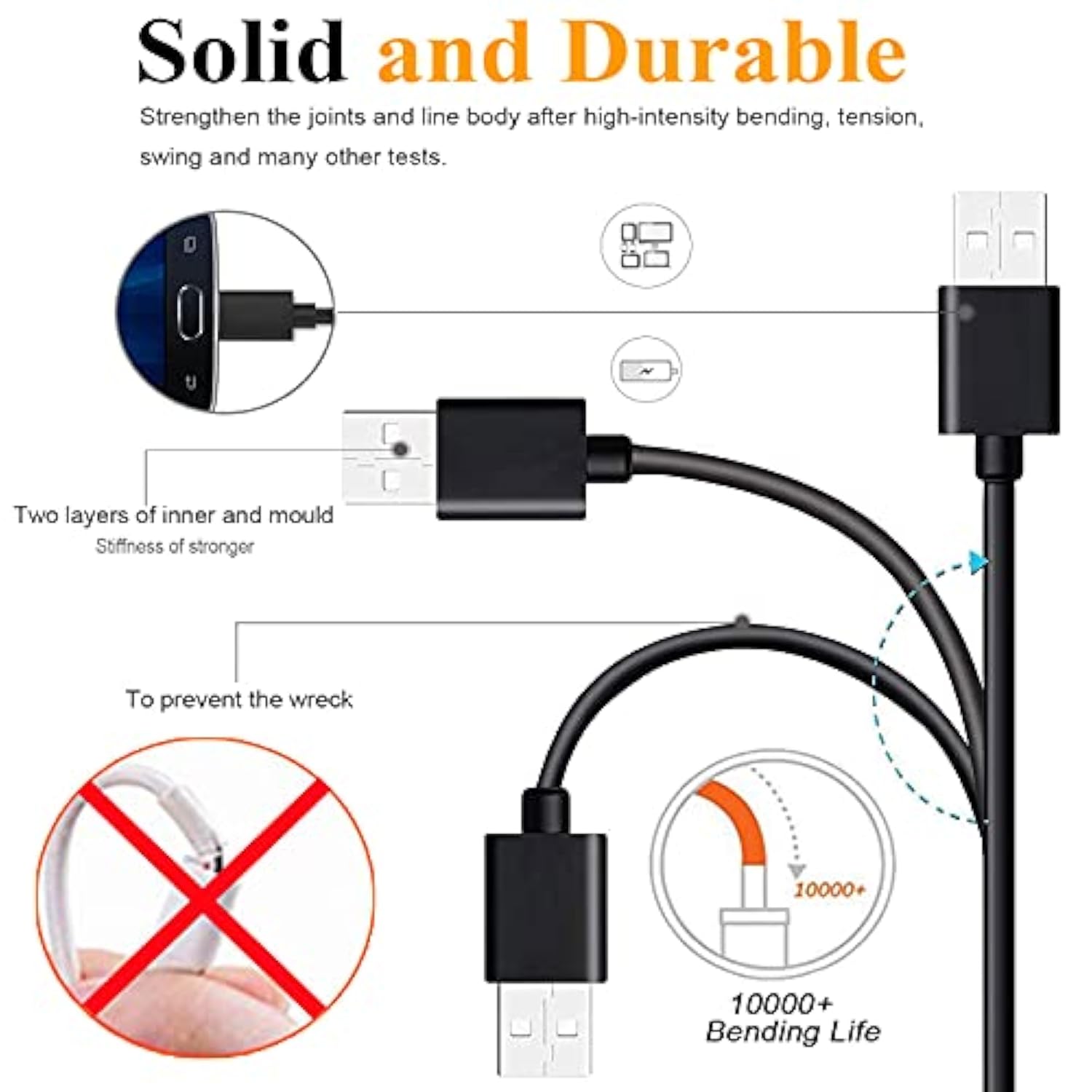 Micro Usb Cable 10Ft High Speed Data Transfer Fast Charging Android Phone Char