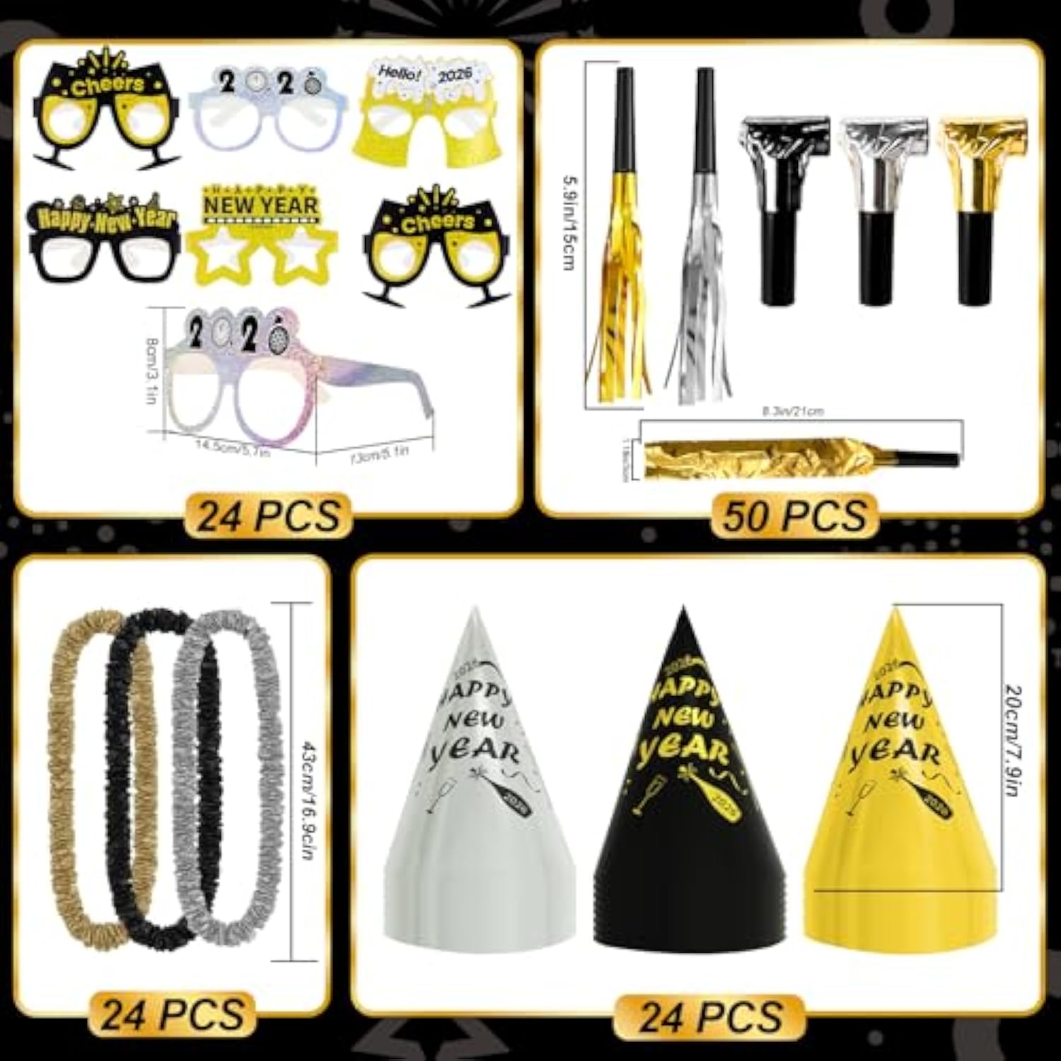 2026 New Year Party Kit for 50 Guests with Hats, Glasses, Beads, and Banner