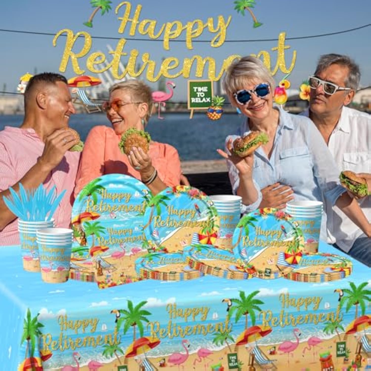Tropical Aloha Party Decorations, 142Pcs Set - Plates, Napkins, Cups, Tablecloth For Beach Retirement Celebrations