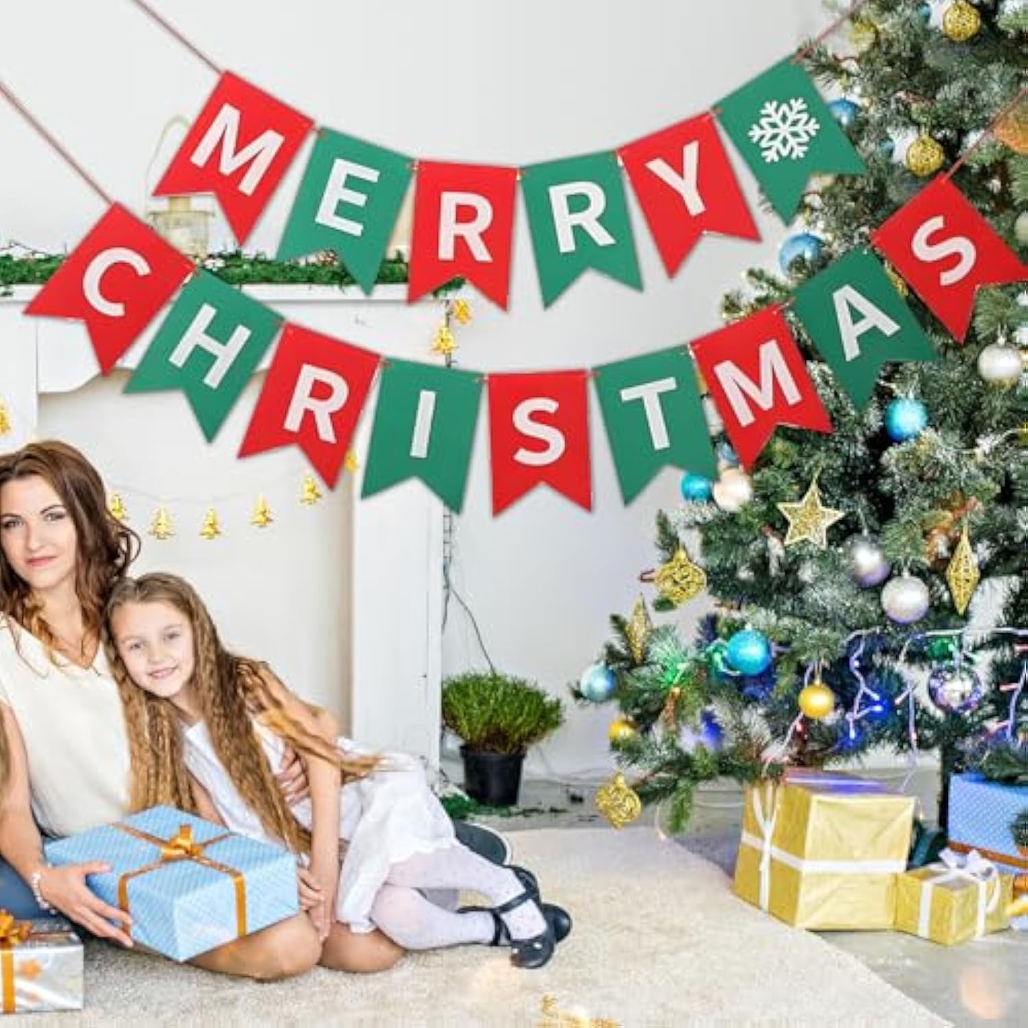 Merry Christmas Banner Red And Green Xmas Sign For Hanging Home Mantle Christmas Decorations Indoor Farmhouse Holiday Decoration