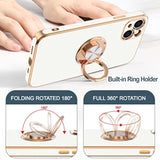 For Iphone 13 Mini Case With Ring Stand [360°Rotatable Ring Holder Magnetic Kickstand] [Support Car Mount] Plated Rose Gold Edge Soft Tpu Luxury Protective Phone Case Cover, White