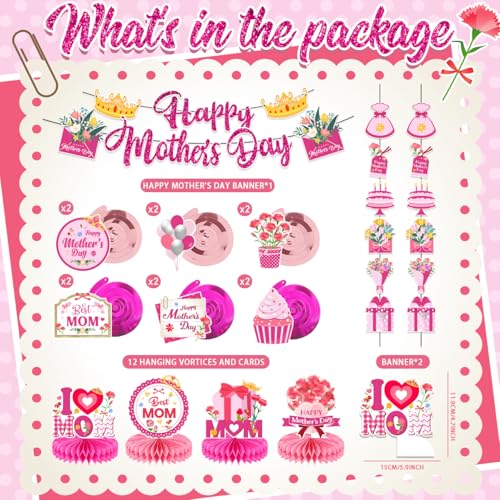 37Pcs Mothers Day Decorations, Happy Mothers Day Banner