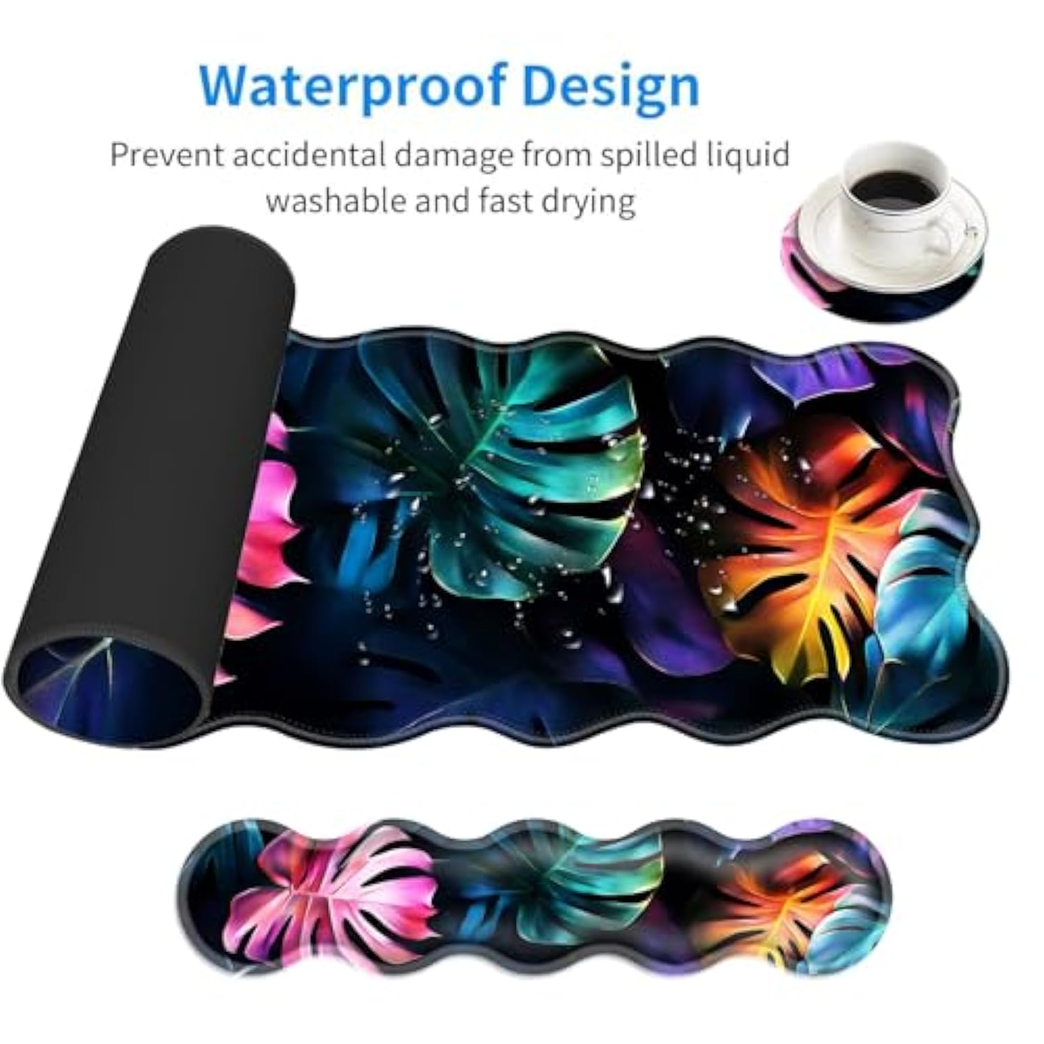 Large Mouse Pad And Keyboard Wrist Rest, Desk Pad For Keyboard And Mouse, 4-In-1 Large Gaming Mouse Pad With Wrist Support, Desk Mat For Home Office Study Game-Colorful Tropical Leaf