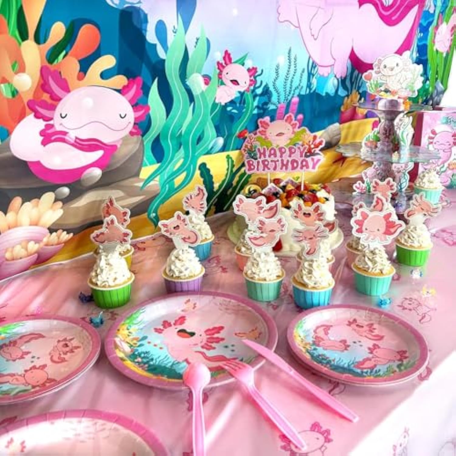 198Pcs Birthday Decorations Supplies Party Supplies Include Backdrop Balloon Banner Tablecloth Knives Forks Spoons Caketopper