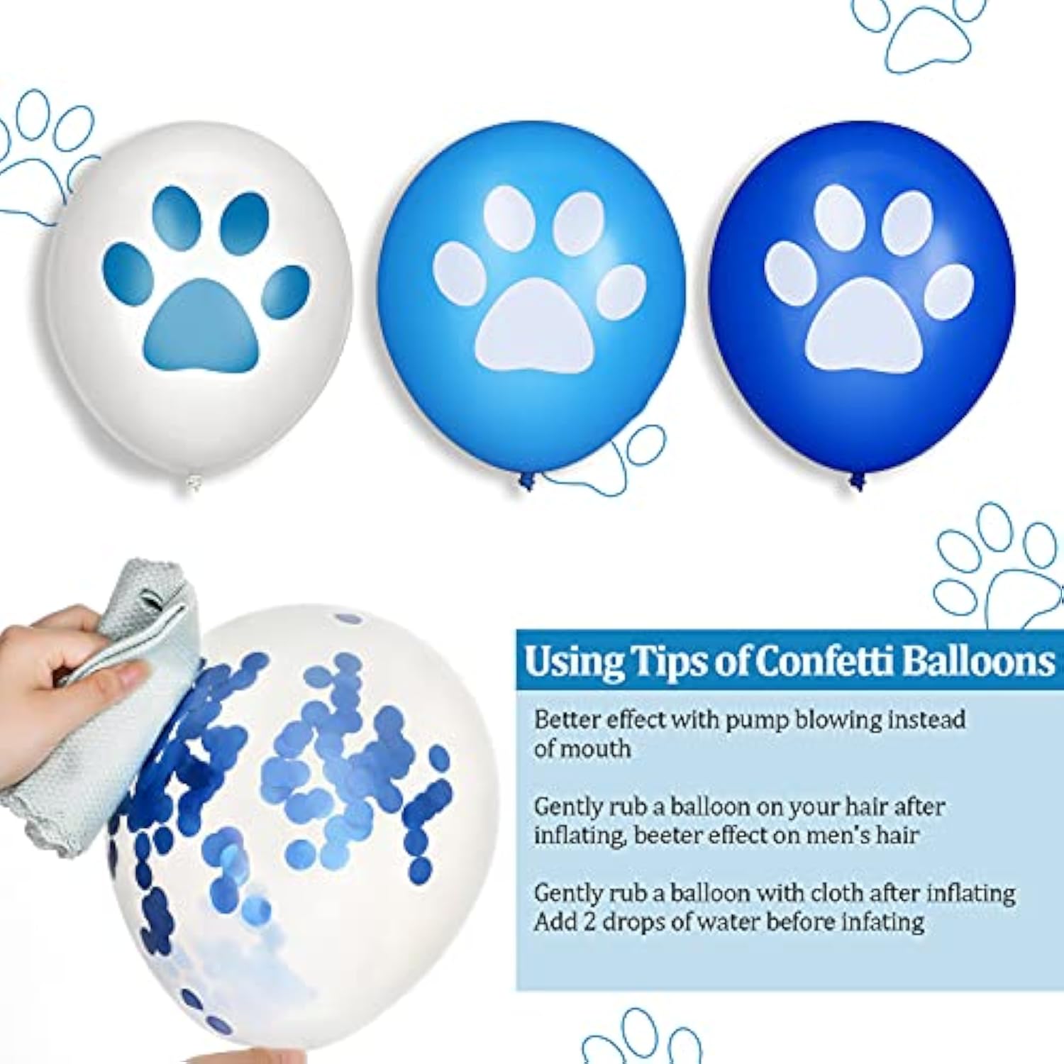 36 Pcs Paw Print Balloons 12 Inch Blue And White Balloons Dog Paw Latex Balloons Blue Confetti Balloons With Ribbons For Puppy Birthday Baby Shower Celebration Graduation Party Decoration
