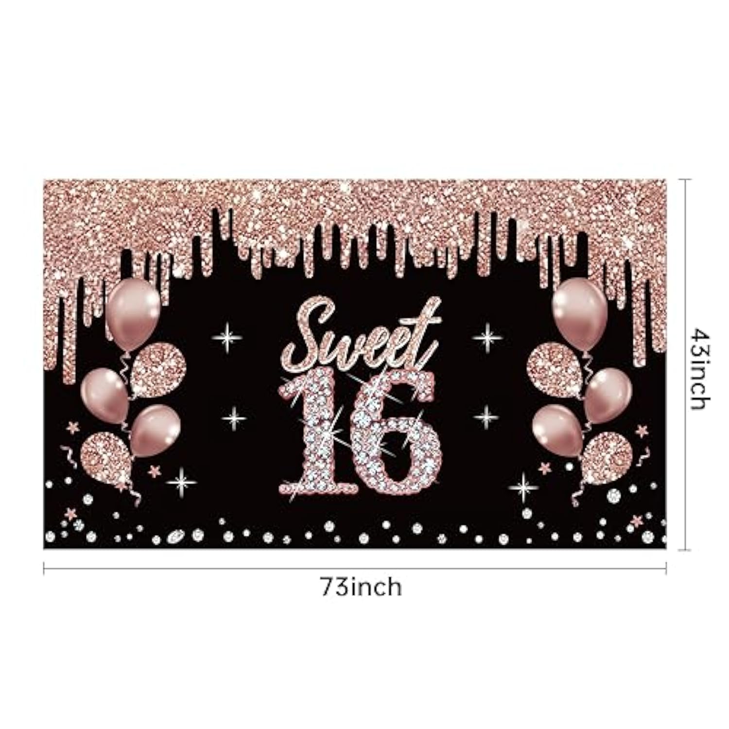 Rose Gold Sweet 16 Birthday Banner for Girls, Photo Booth Party Supplies