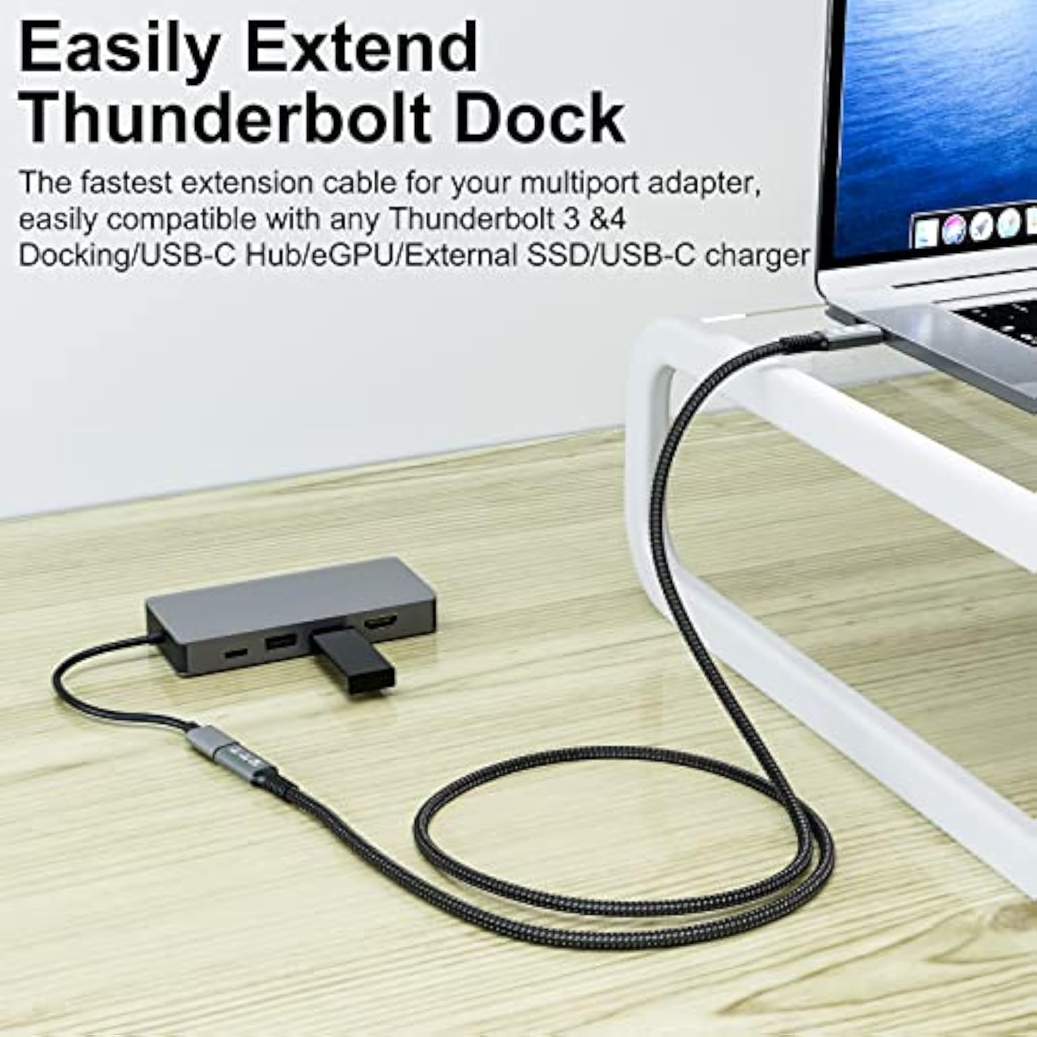 CableDeconn USB4 Extension 8K 240W Cable 0.8M Thunderbolt 4 USB 4.0 Type-c Male to Female Ultra HD 8K@60Hz Charging 40Gbps Data Transfer External SSD eGPU