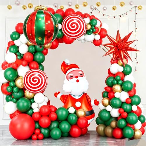 151PCS Christmas Balloon Arch Kit Red Green White Gold Balloons Xmas Decor