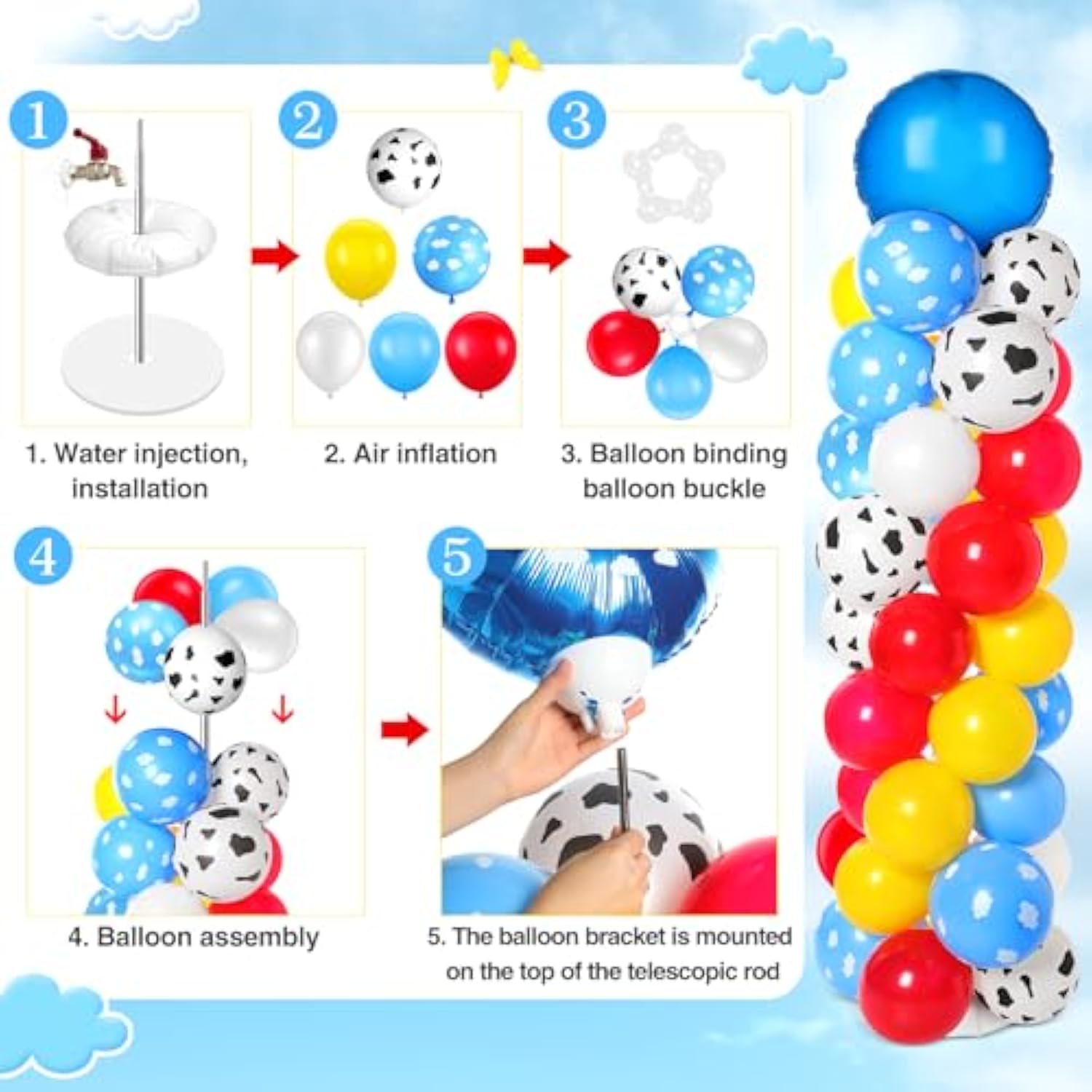 2 Sets Toys Inspired Balloon Column Stand Kit Cartoon Game Cow And Cloud Pattern Yellow Red Blue White Latex Ballloons For Inspired Party Themed Birthday Baby Shower Decorations
