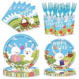 120pcs Easter Plates and Napkins Tableware Set, Happy Easter Disposable Plates Napkins Forks and Cups for Bunny Party Decorations and Supplies, Serve 24