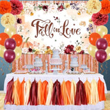 Fall In Love Bridal Shower Decorations Fall Wedding Decorations 47Pcs Fall Bridal Shower Decorations Set Includes Backdrop, Paper Pom Poms, Paper Tassel, Curtains And Balloons