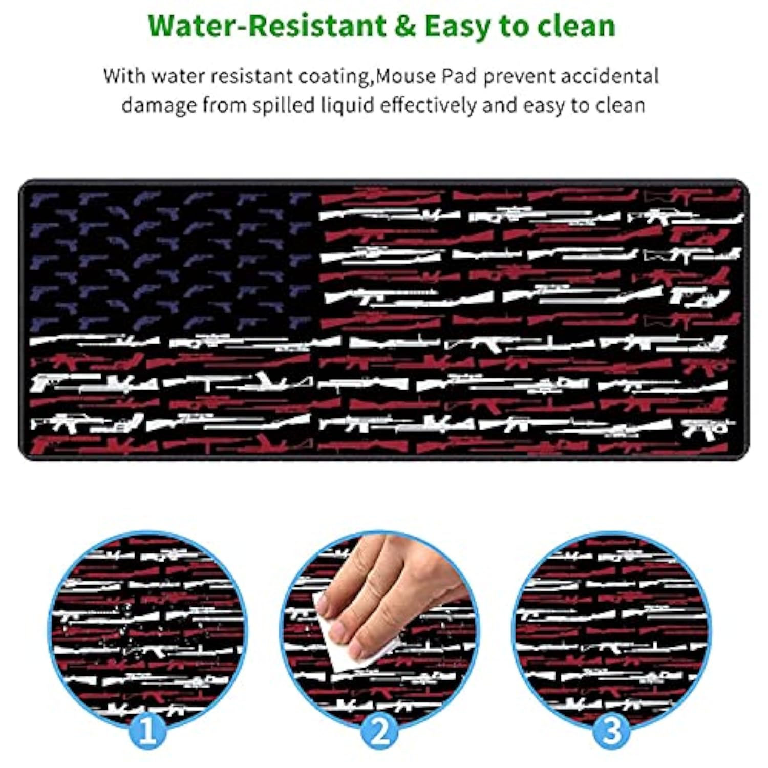 Xxl Large Gaming Mouse Pad, Ergonomic Larger Extended Gaming Mouse Pad Non-Slip Rubber Base For Work Gaming Office Home Computer + Cup Coaster, American Gun Flag Usa