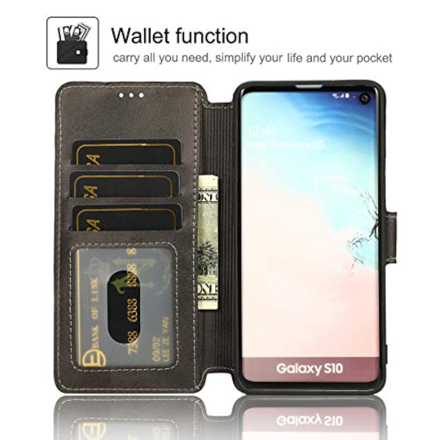 For Samsung Galaxy A50 A50S A30S Case Premium Pu Leather Simple Wallet Case [Card Slots] [Hands-Free Kickstand] [Magnetic Closure] Shockproof Flip Cover For Galaxy A30S/A50/A50S - Black